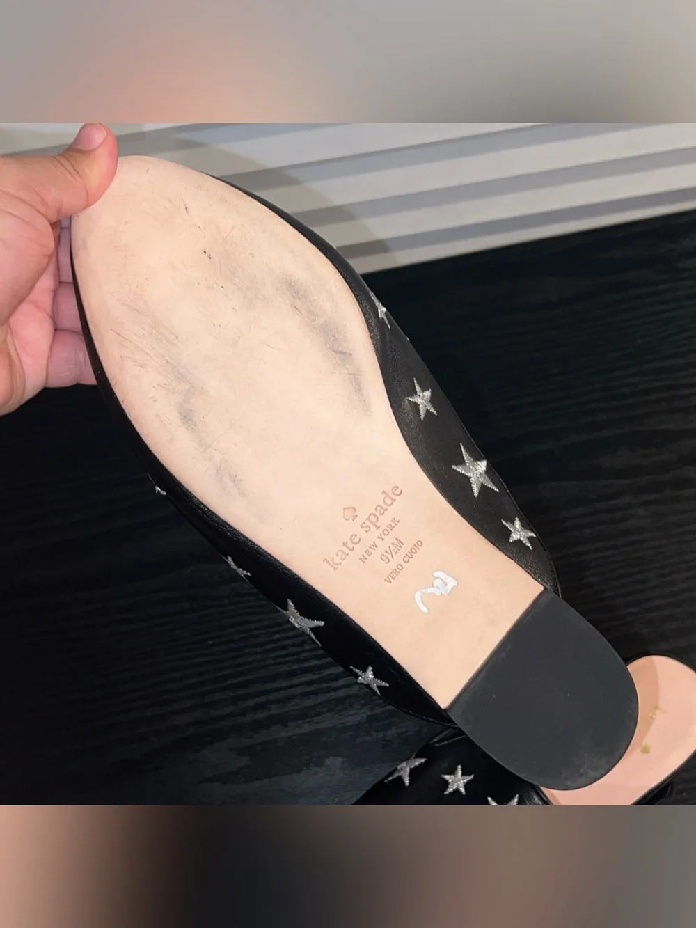 KATE SPADE Sareen Black Star-Print Leather Slip-On Mules